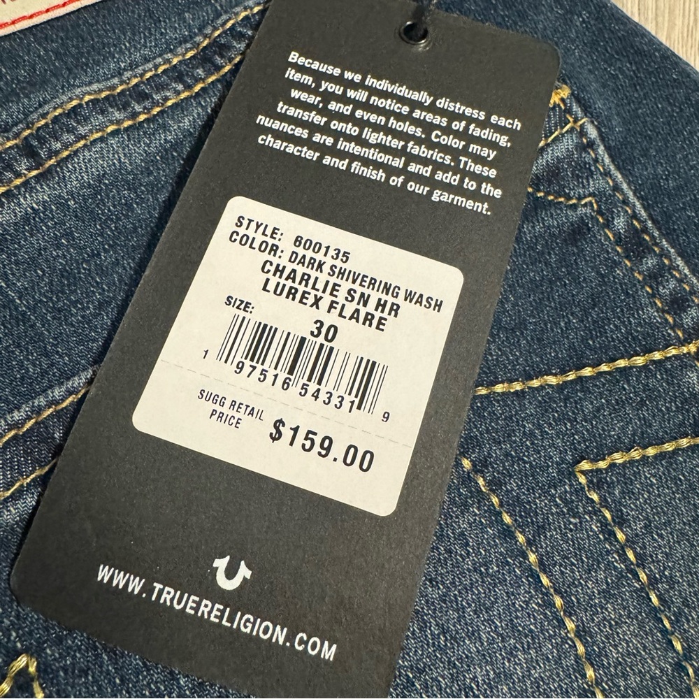 True Religion Women’s Flare Jeans NWT Y2K Size 30 Dark Wash Designer Denim - Picture 7 of 11